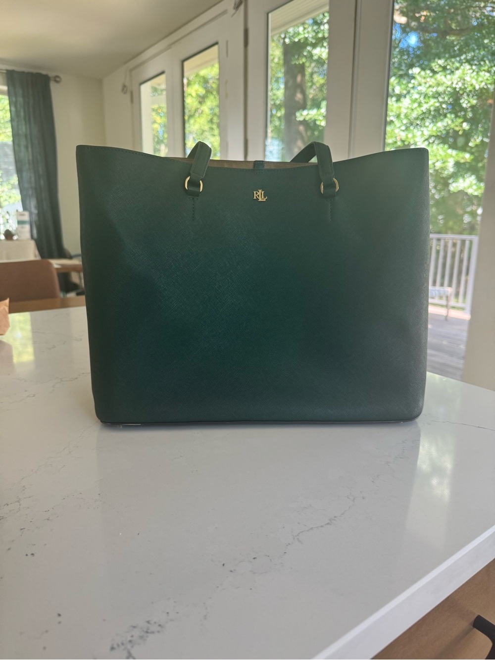 Ralph Lauren Forest Green Saffiano Leather Tote